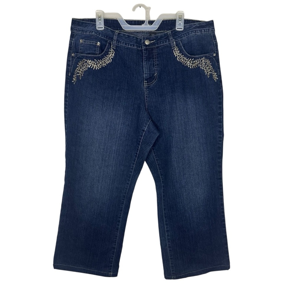 Roz & Ali Jean Women Size 18 Bling Jewels Straight Stretch Dark Wash Embellished